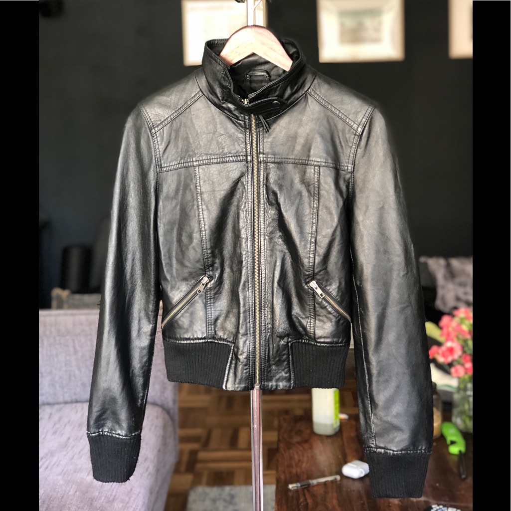 Express 100% Leather Bomber Jacket - Sz S - Black
